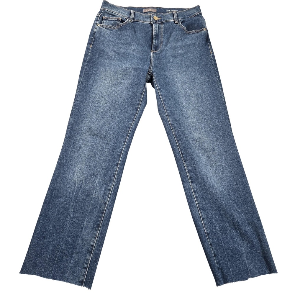DL1961 Patti Straight Jeans Womens 28 Blue Med Wash High Rise Crop Denim Raw Hem